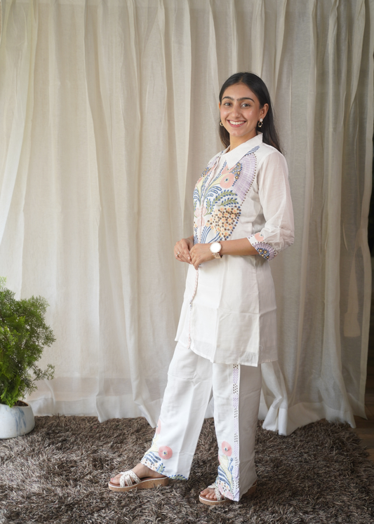 Pastel Bloom Embroidered Cotton Coord Set