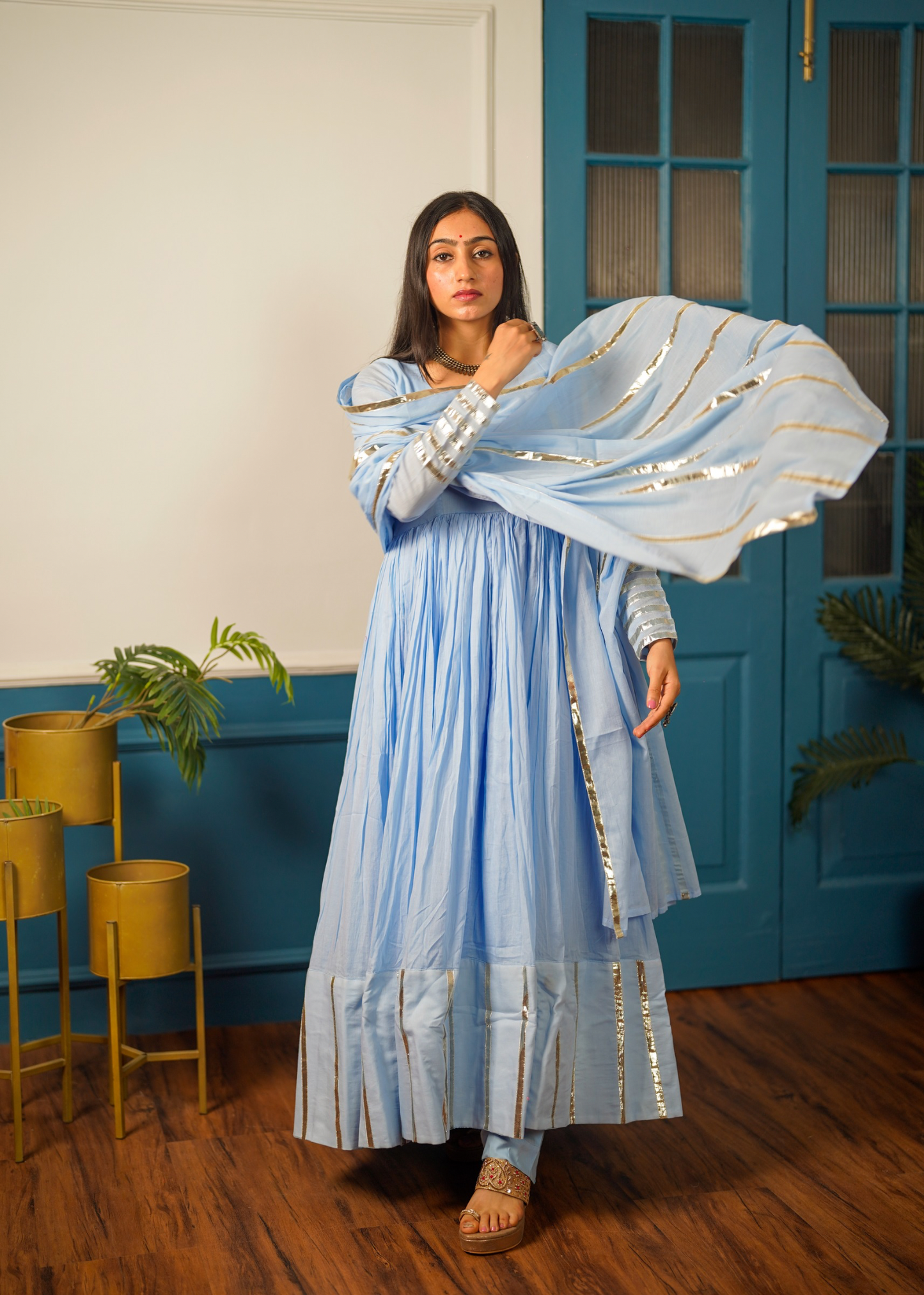 Pastel Blue Anarkali Set of 3
