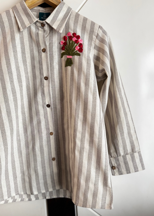 Classic Grey Stripes Cotton Linen Shirt