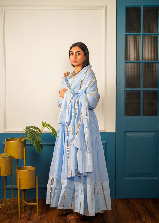 Pastel Blue Anarkali Set of 3