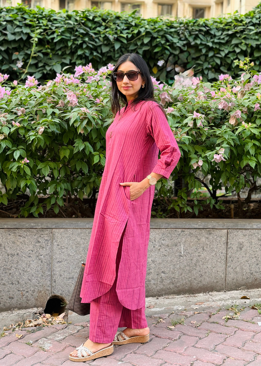 Pink Handloom Stripes Coordset