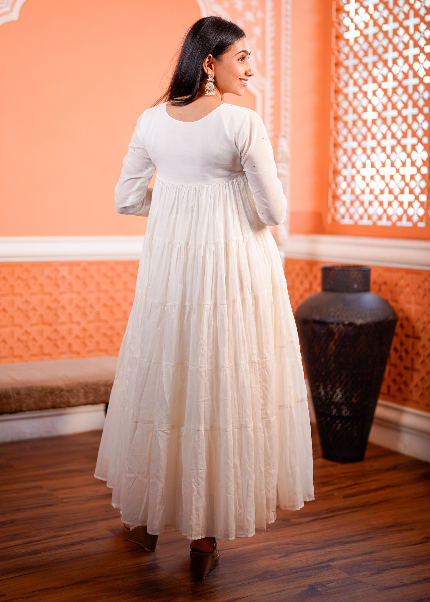 White Tier Anarkali Set of 3
