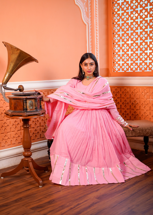 Gulabi Cotton Mulmul Anarkali Set of 3