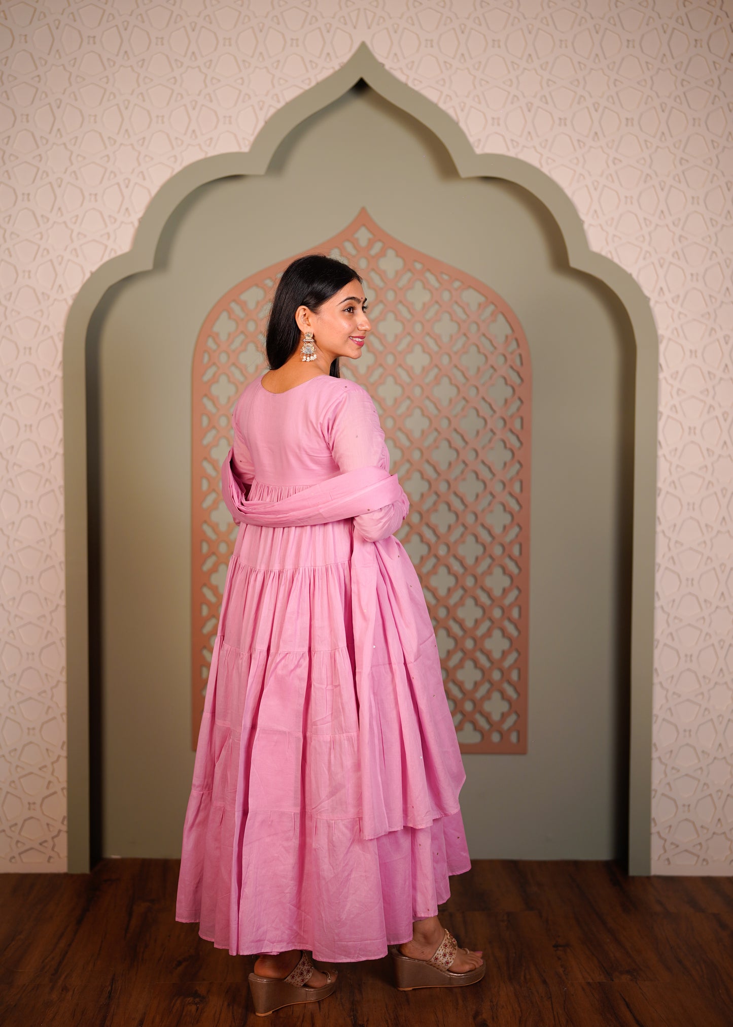 Pink Mauve Tier Anarkali Set of 3