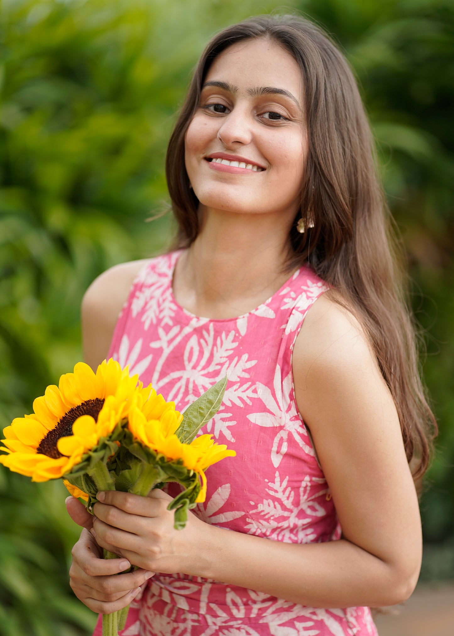 Modern Floral Long Cotton Dress with waist belt