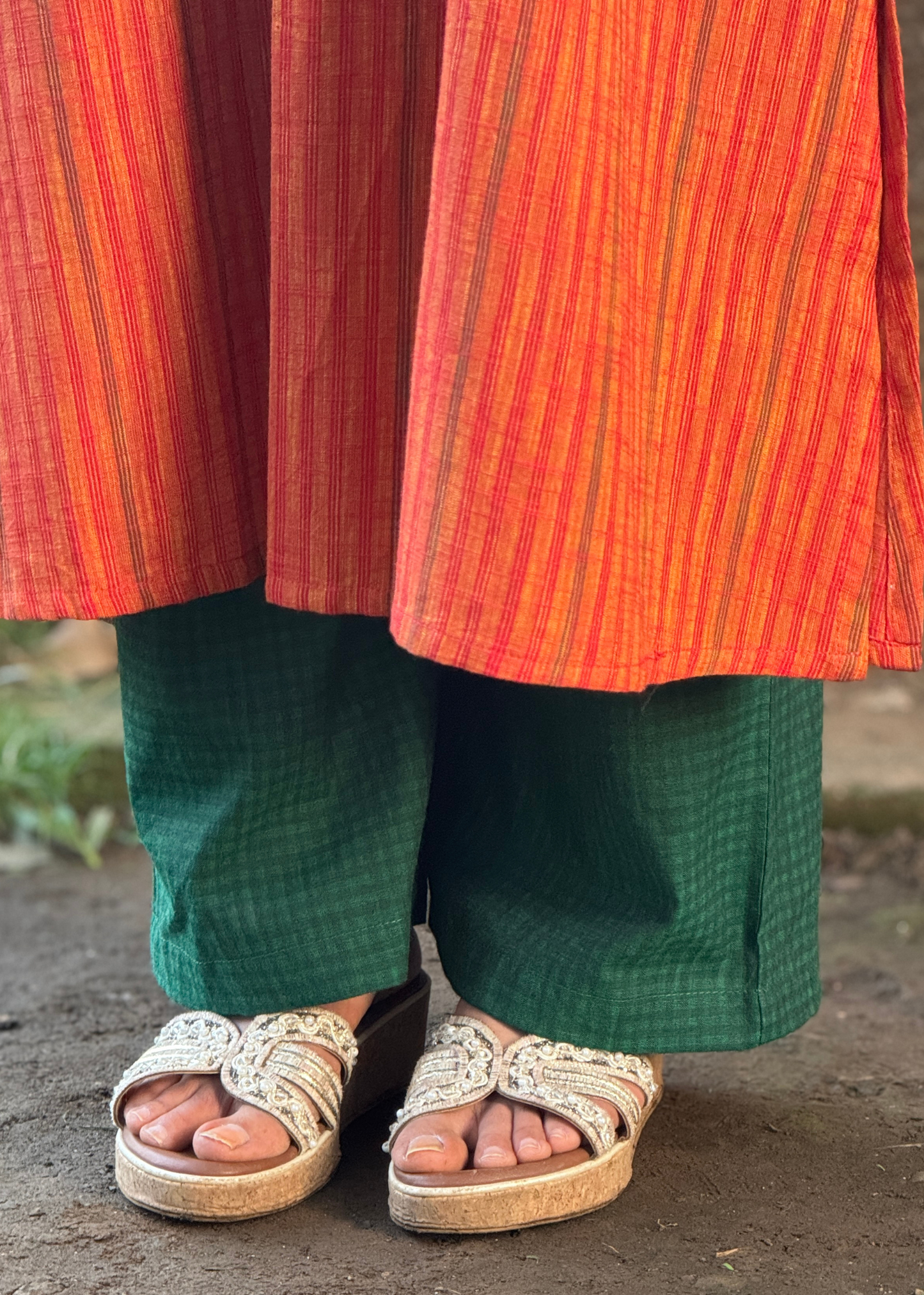 Handloom Striped Box Pleated Kurta Set