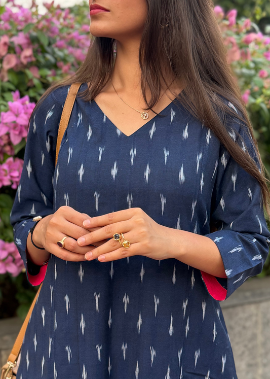 Indigo Ikat Cotton A-Line Kurta Set