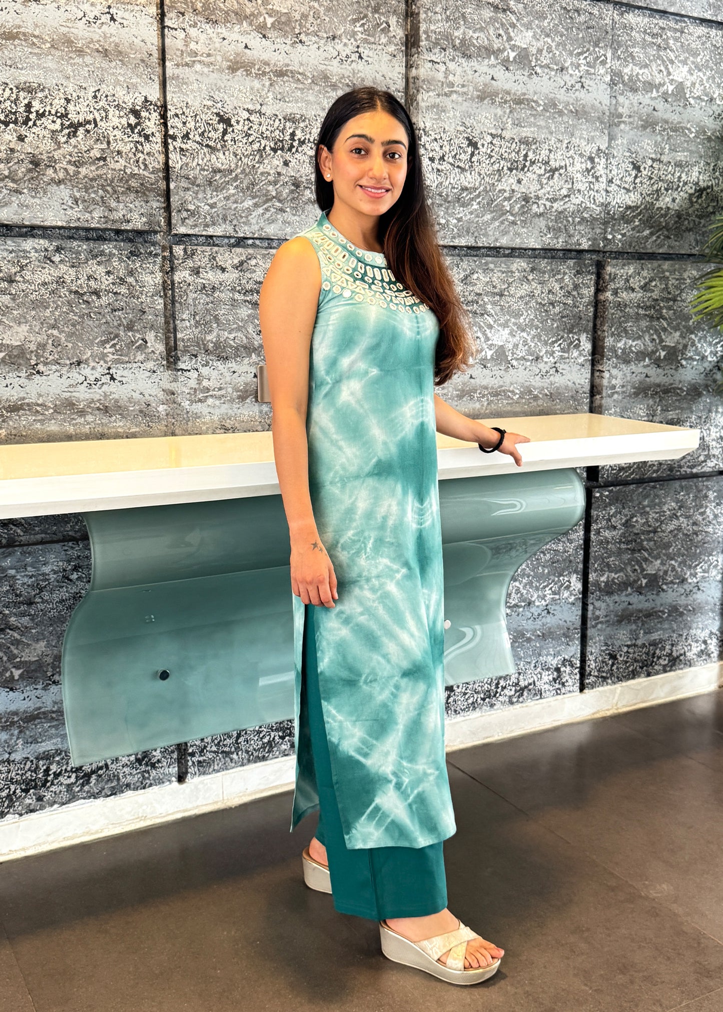 Ocean Breeze Tie-Dye with Mirror Embroidered Kurta Set