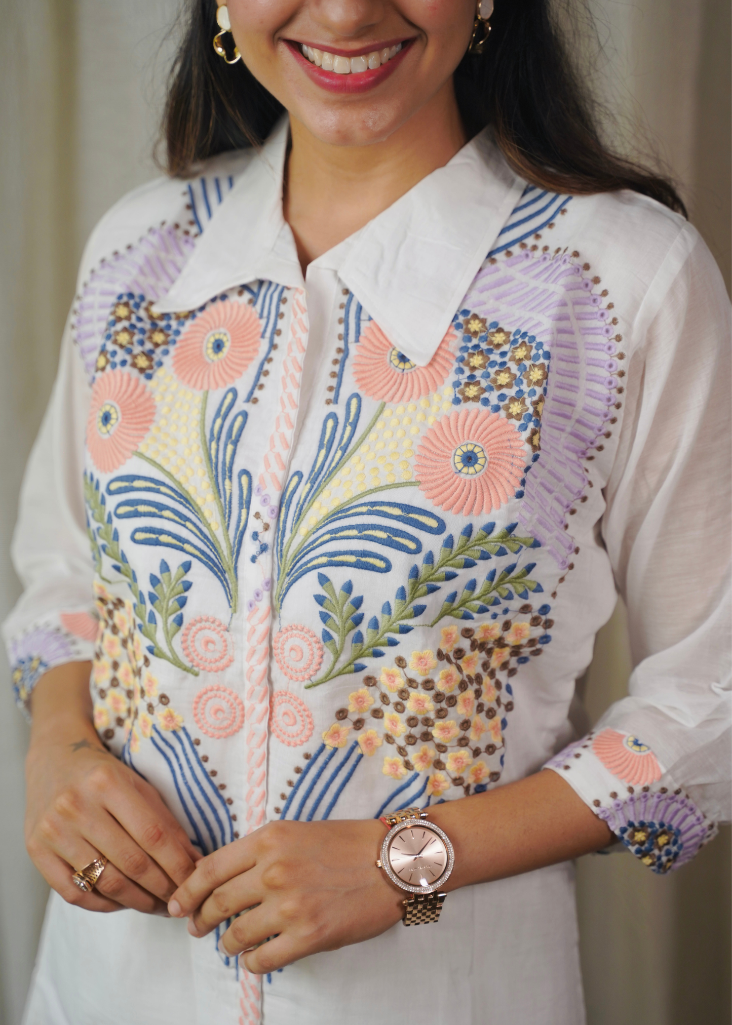 Pastel Bloom Embroidered Cotton Coord Set