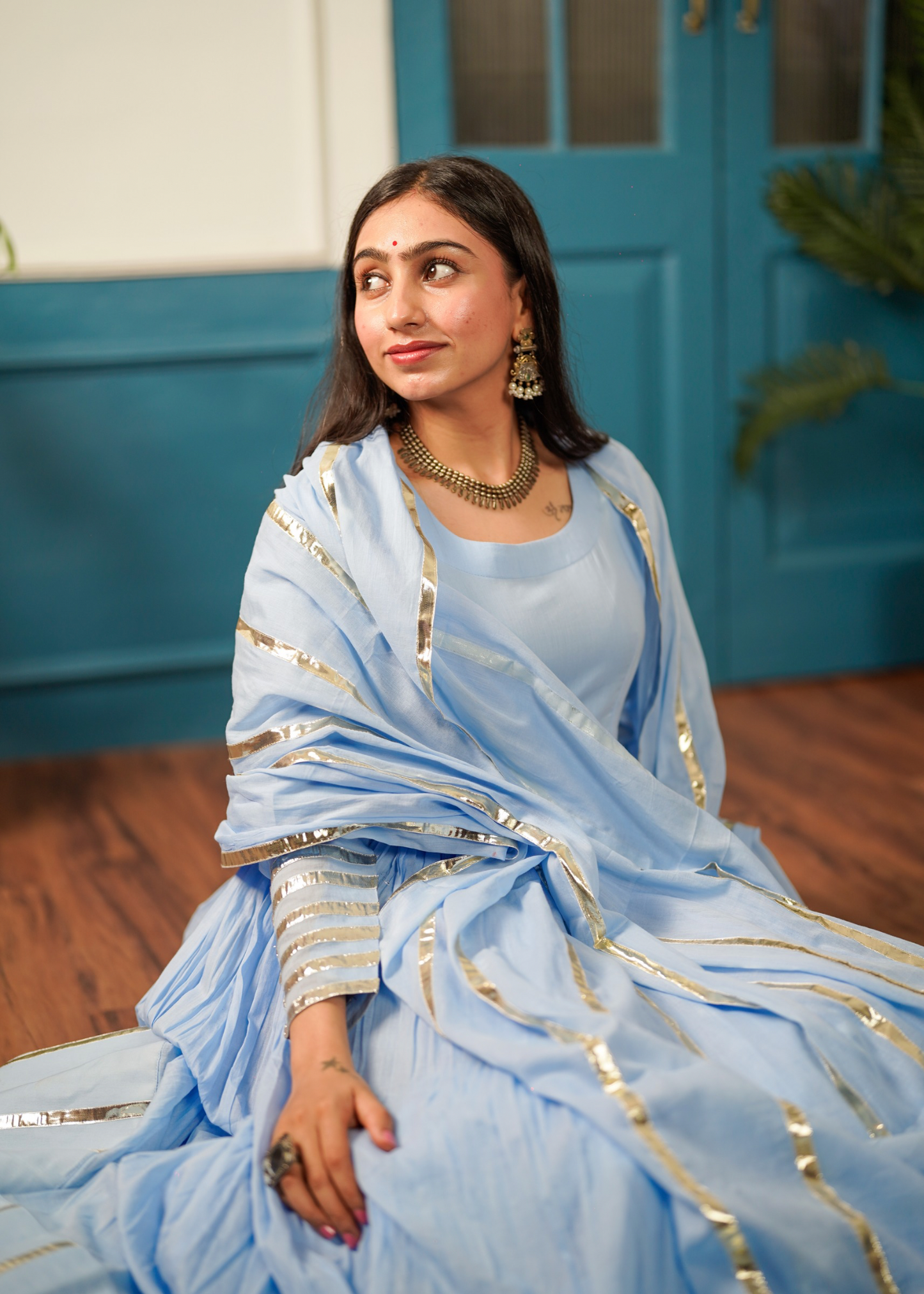 Pastel Blue Anarkali Set of 3