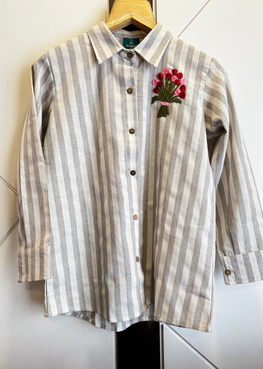 Classic Grey Stripes Cotton Linen  Shirt