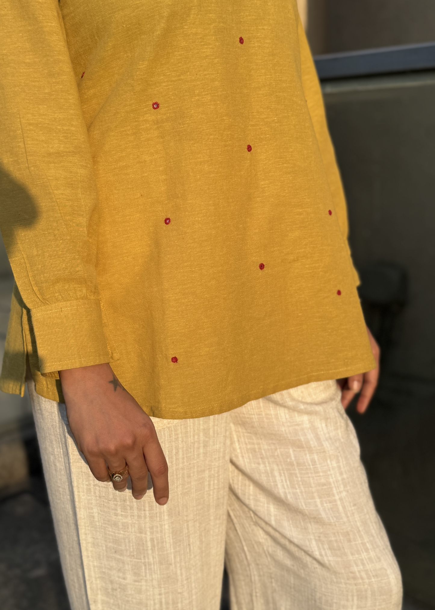 Mustard V-Neck Collared Shirt