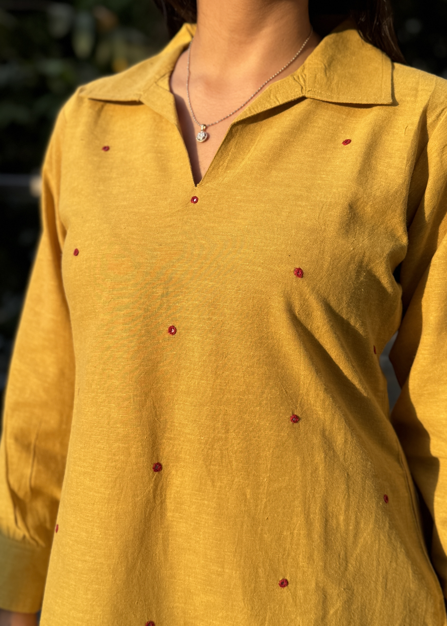 Mustard V-Neck Collared Shirt