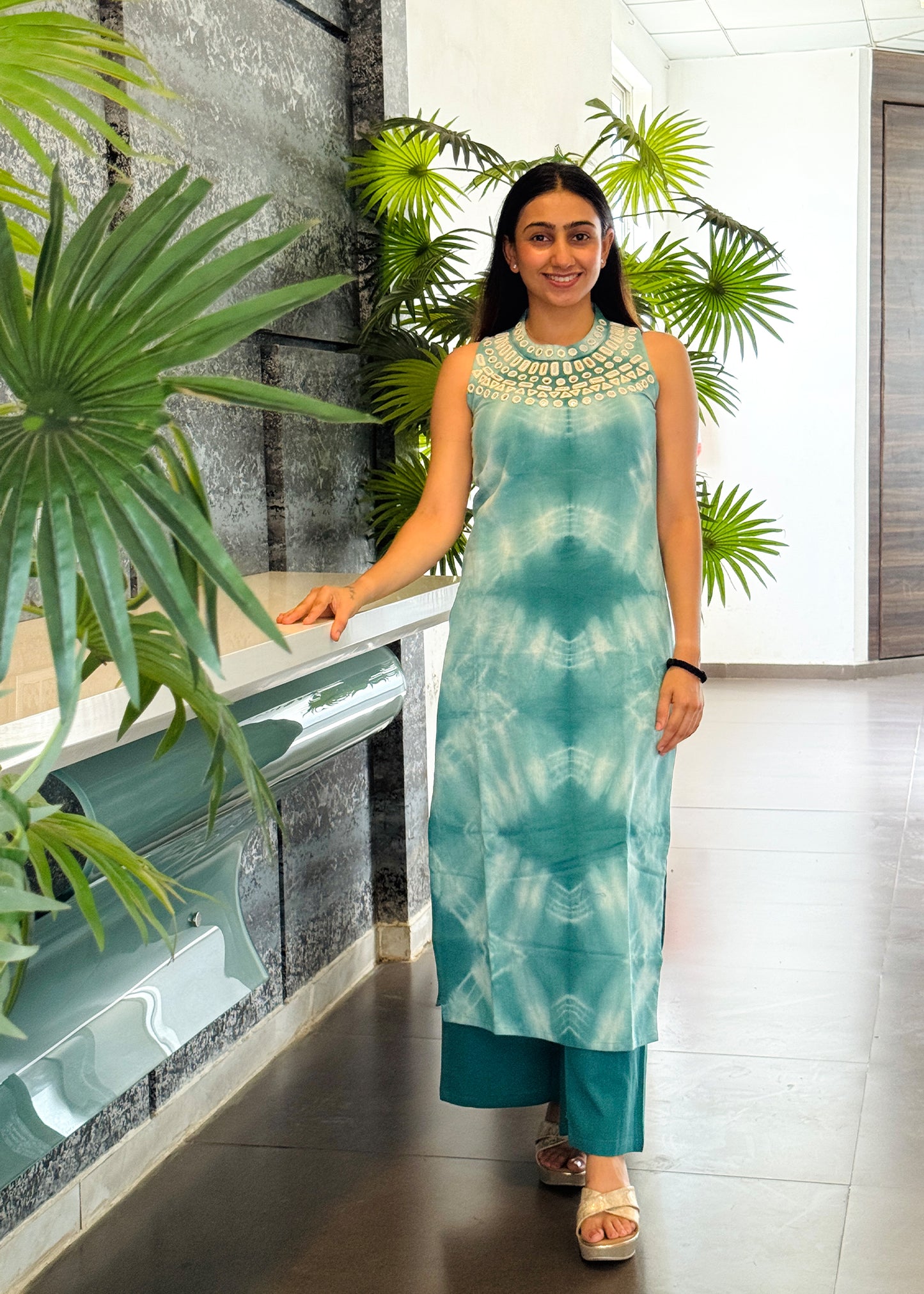 Ocean Breeze Tie-Dye with Mirror Embroidered Kurta Set