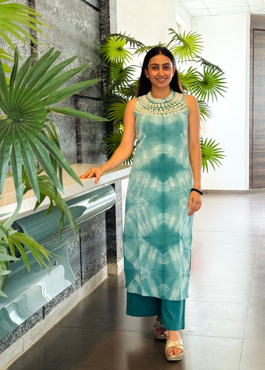 Ocean Breeze Tie-Dye with Mirror Embroidered Kurta Set
