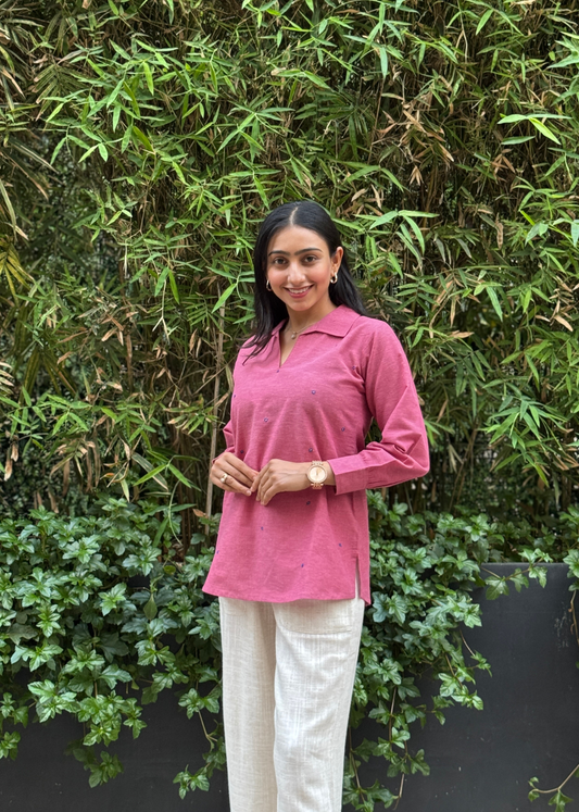 Rose Pink V-Neck Collar Shirt