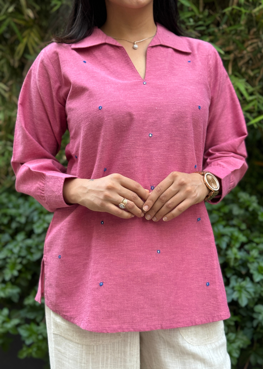 Rose Pink V-Neck Collar Shirt