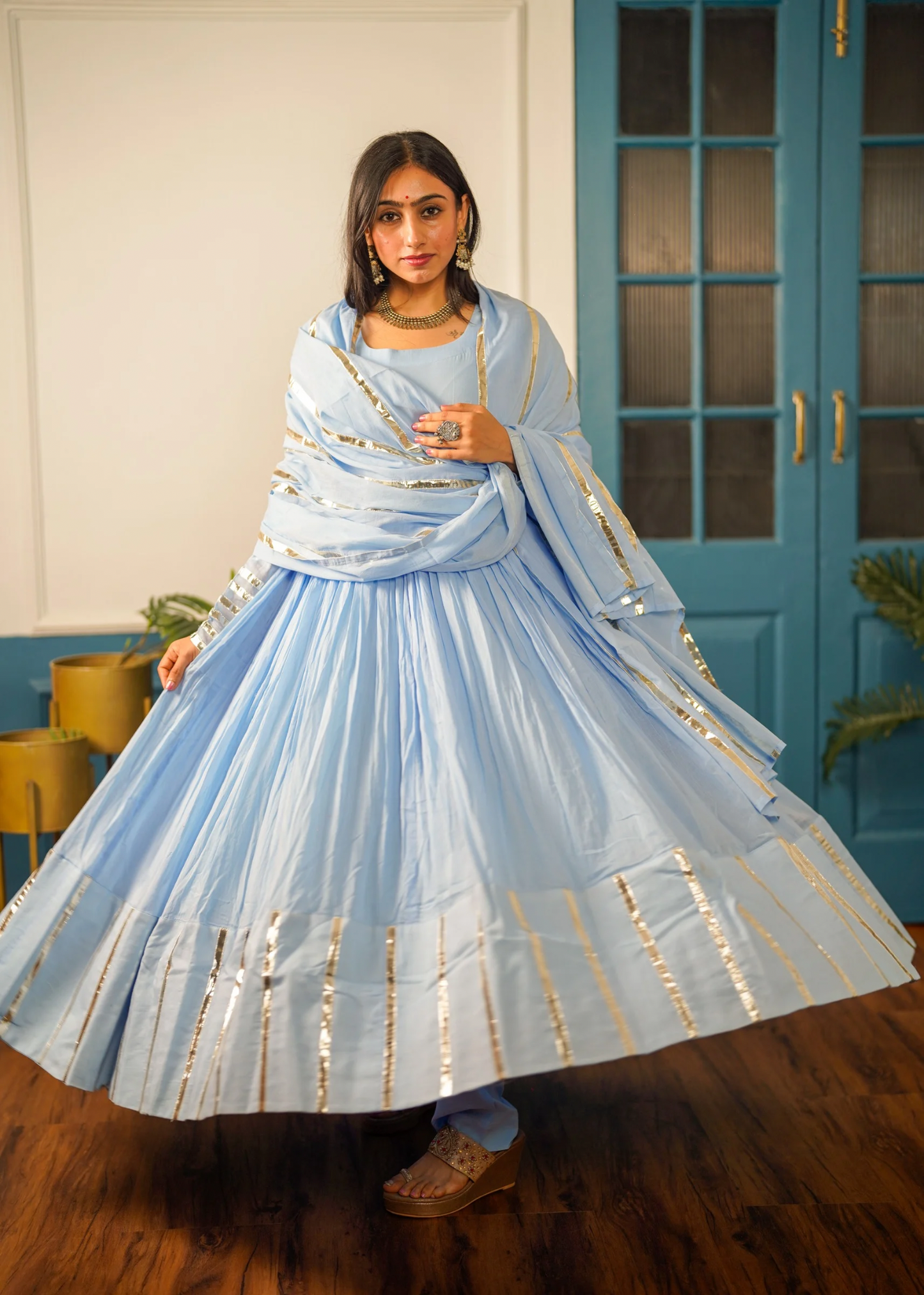 Pastel Blue Anarkali Set of 3