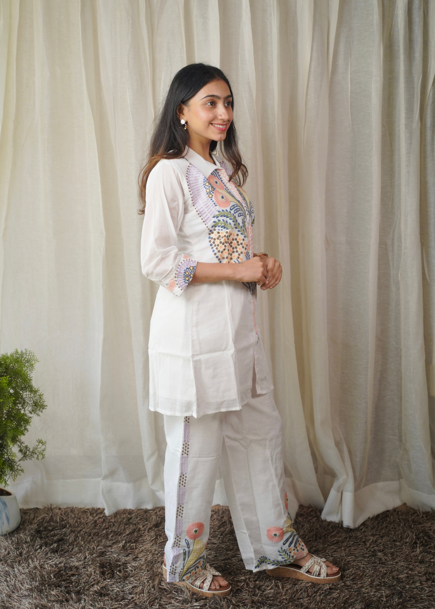 Pastel Bloom Embroidered Cotton Coord Set