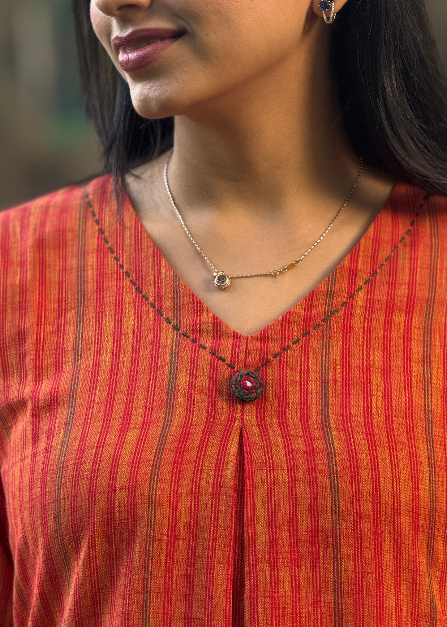 Handloom Striped Box Pleated Kurta Set