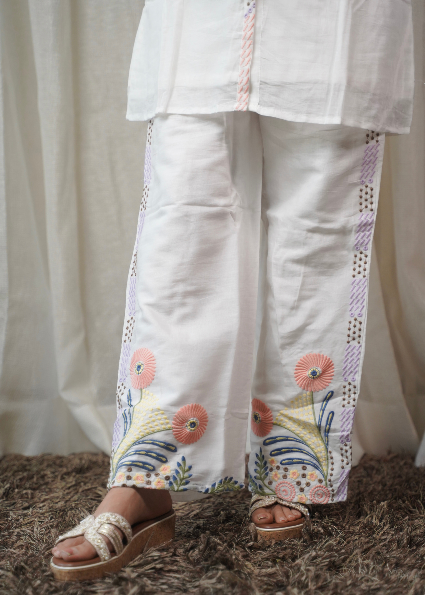 Pastel Bloom Embroidered Cotton Coord Set