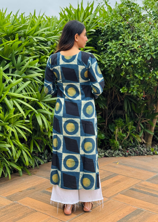 Indigo Abstract Block Print Kurta