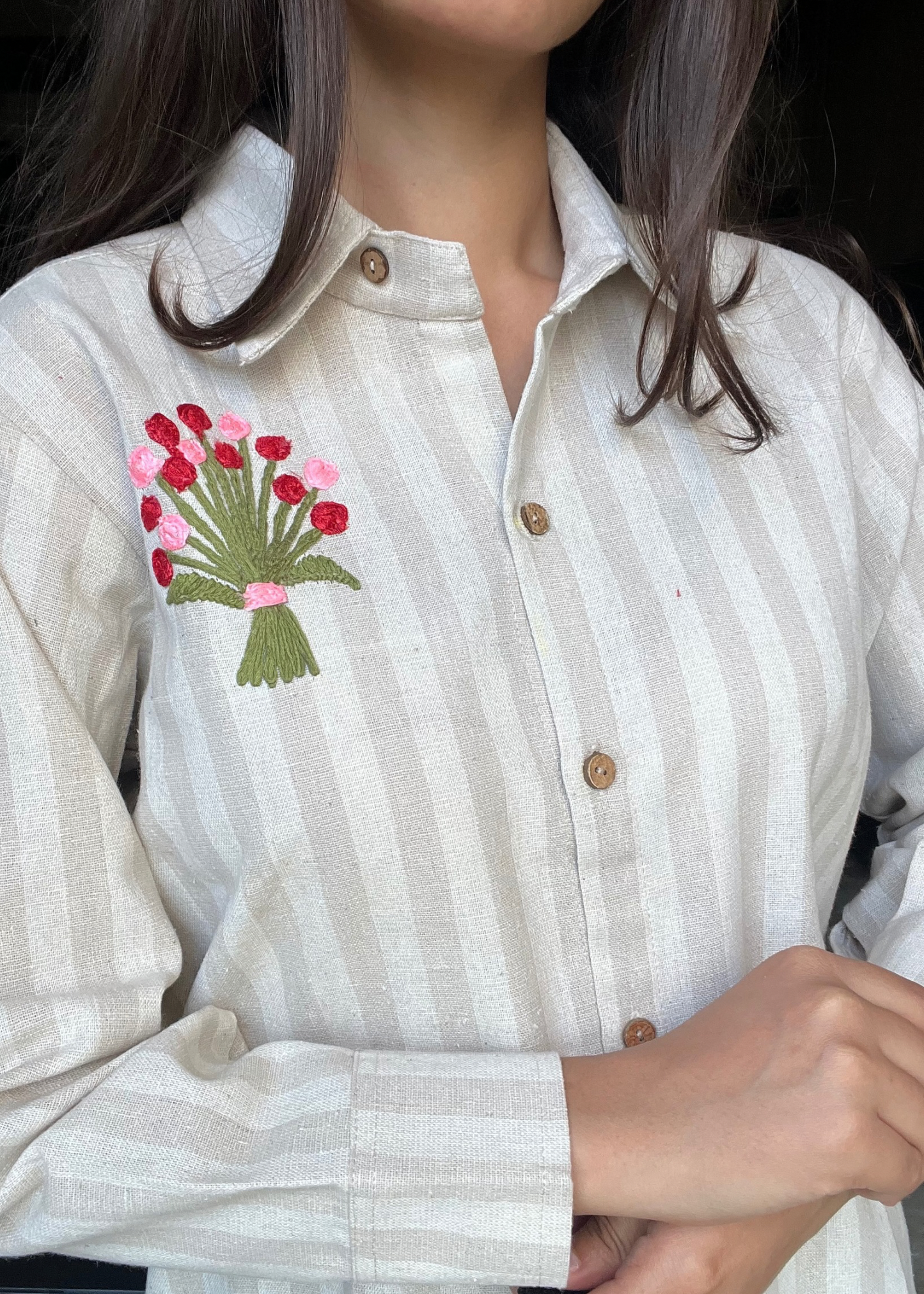 Classic Beige Stripes Cotton Linen  Shirt