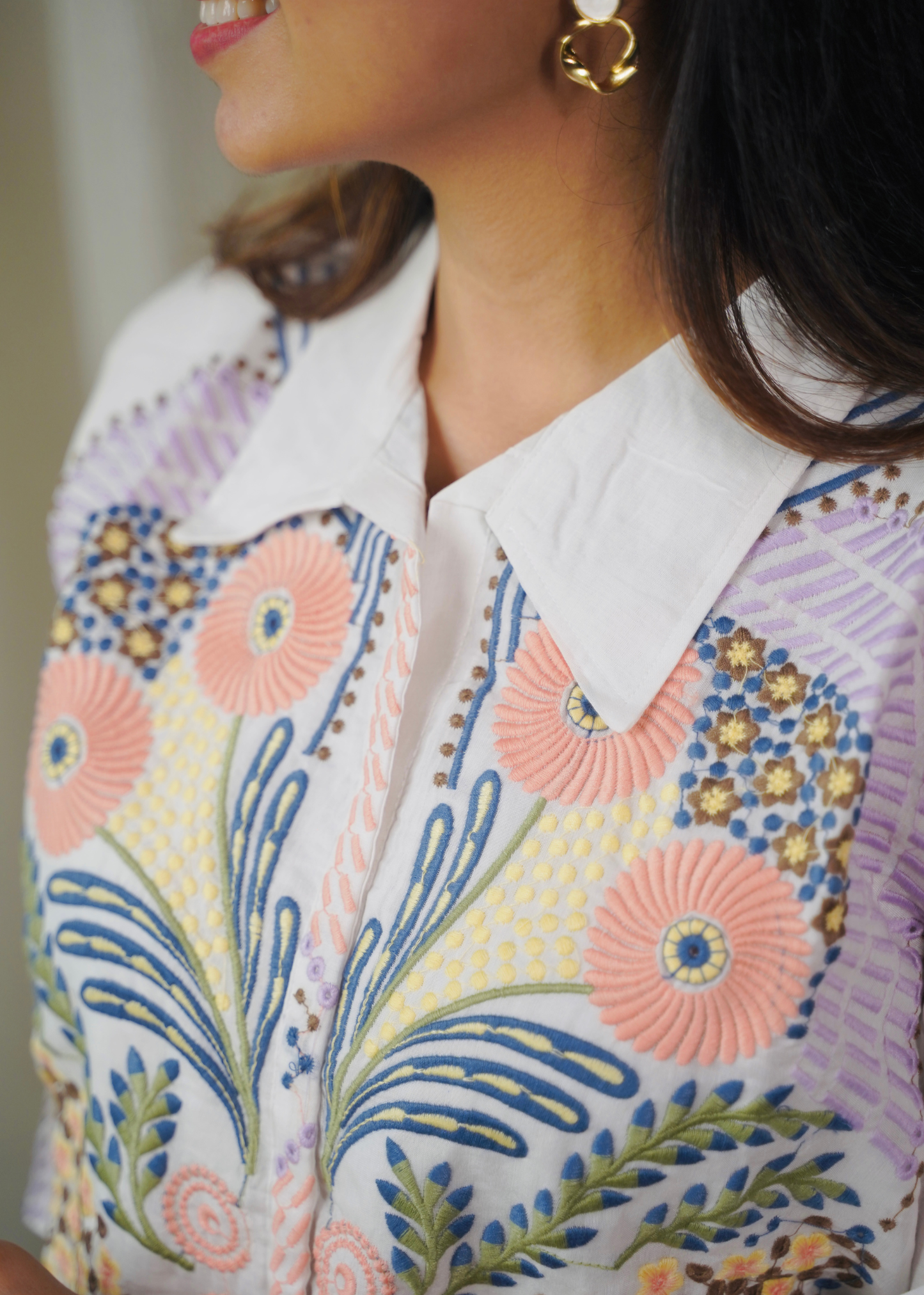 Pastel Bloom Embroidered Cotton Coord Set