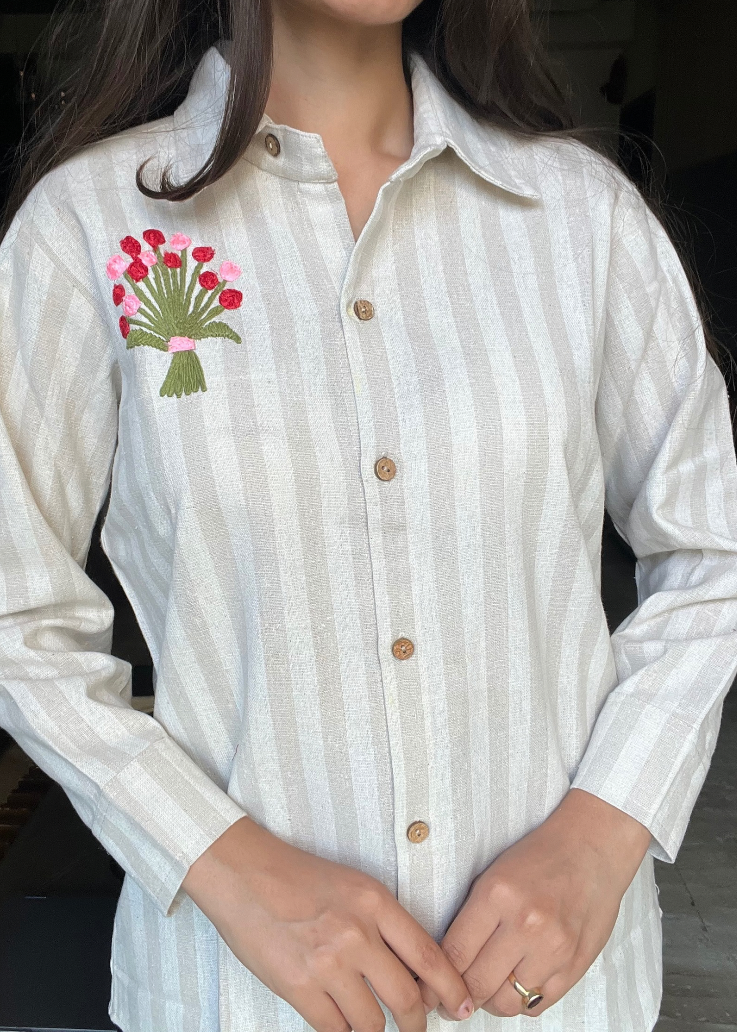 Classic Beige Stripes Cotton Linen  Shirt