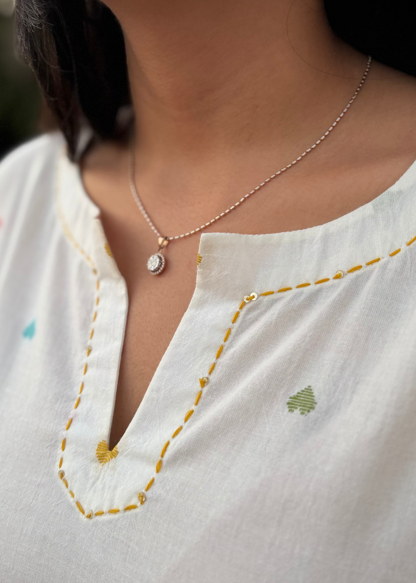 Heart Printed A-Line handloom Kurta with Mustard Pants