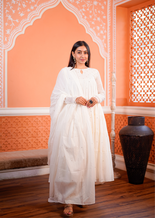 White Tier Anarkali Set of 3