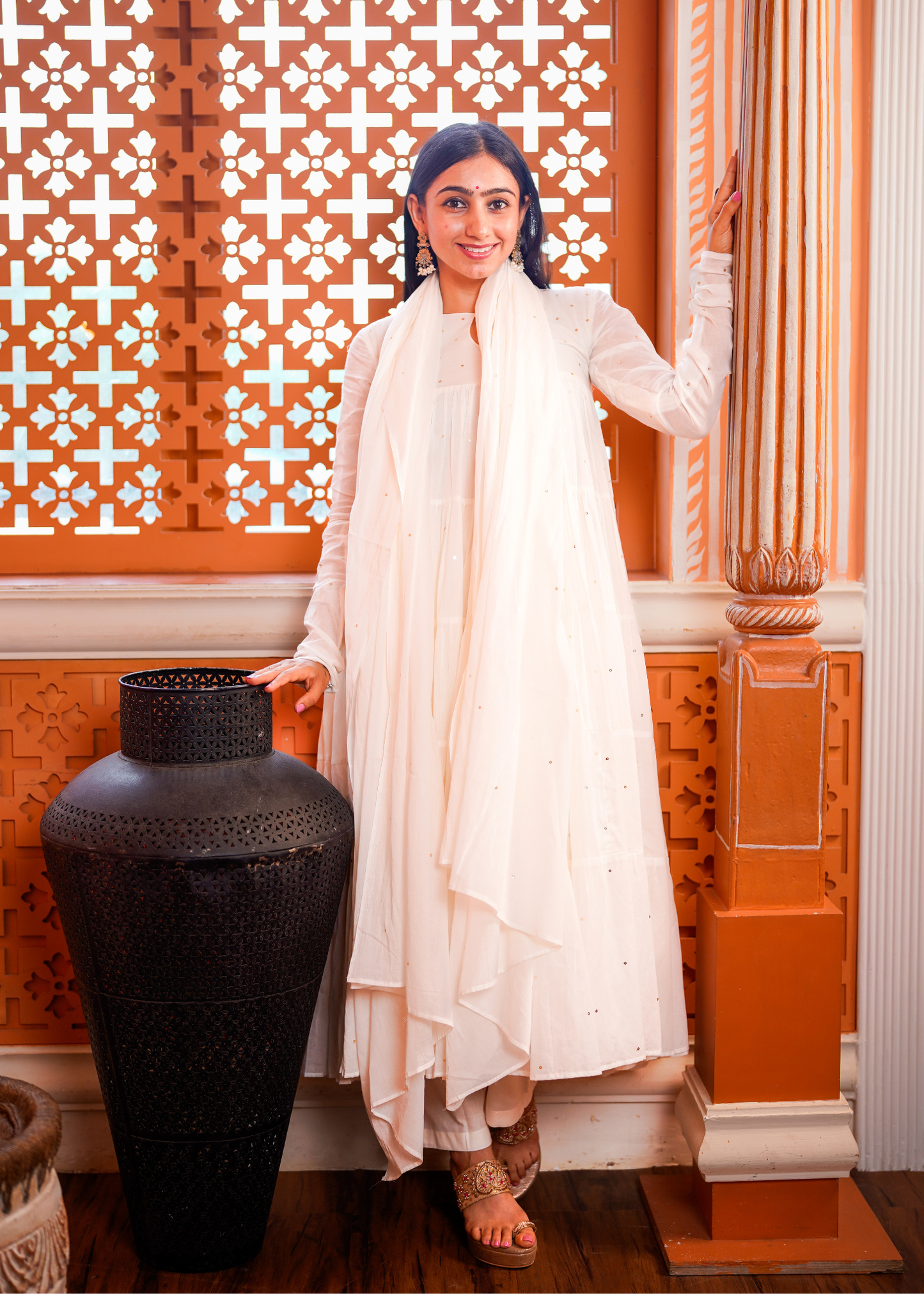 White Tier Anarkali Set of 3