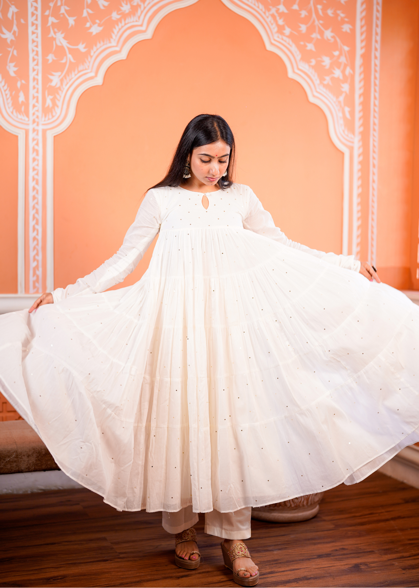 White Tier Anarkali Set of 3