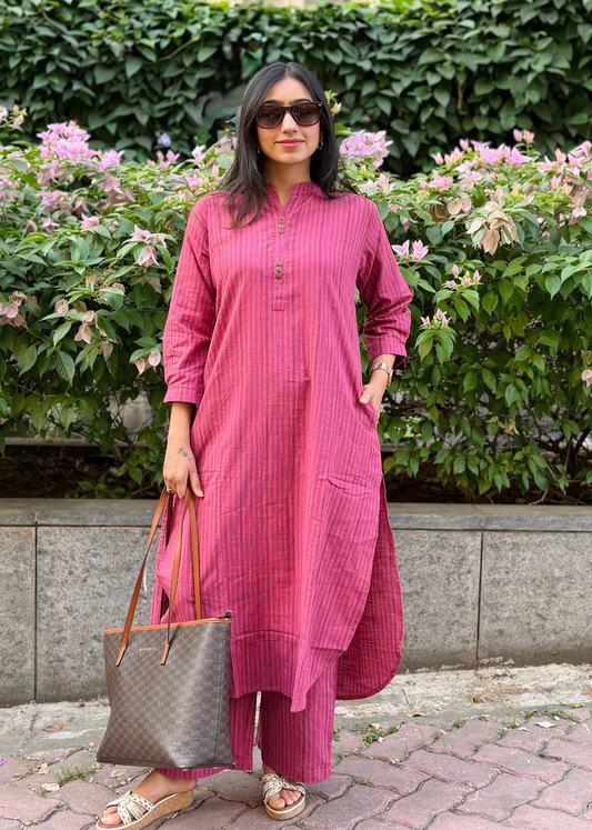 Pink Handloom Stripes Coordset