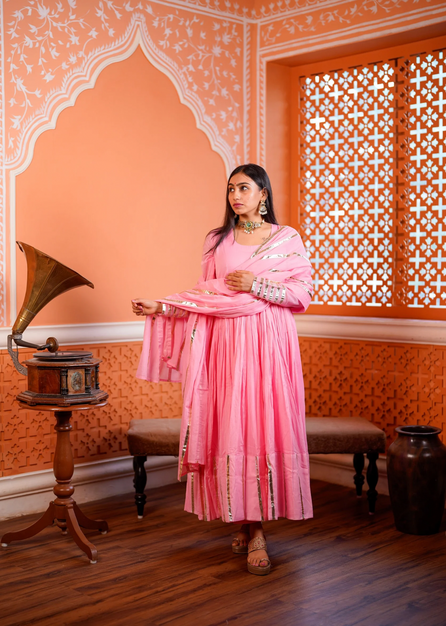 Gulabi Cotton Mulmul Anarkali Set of 3