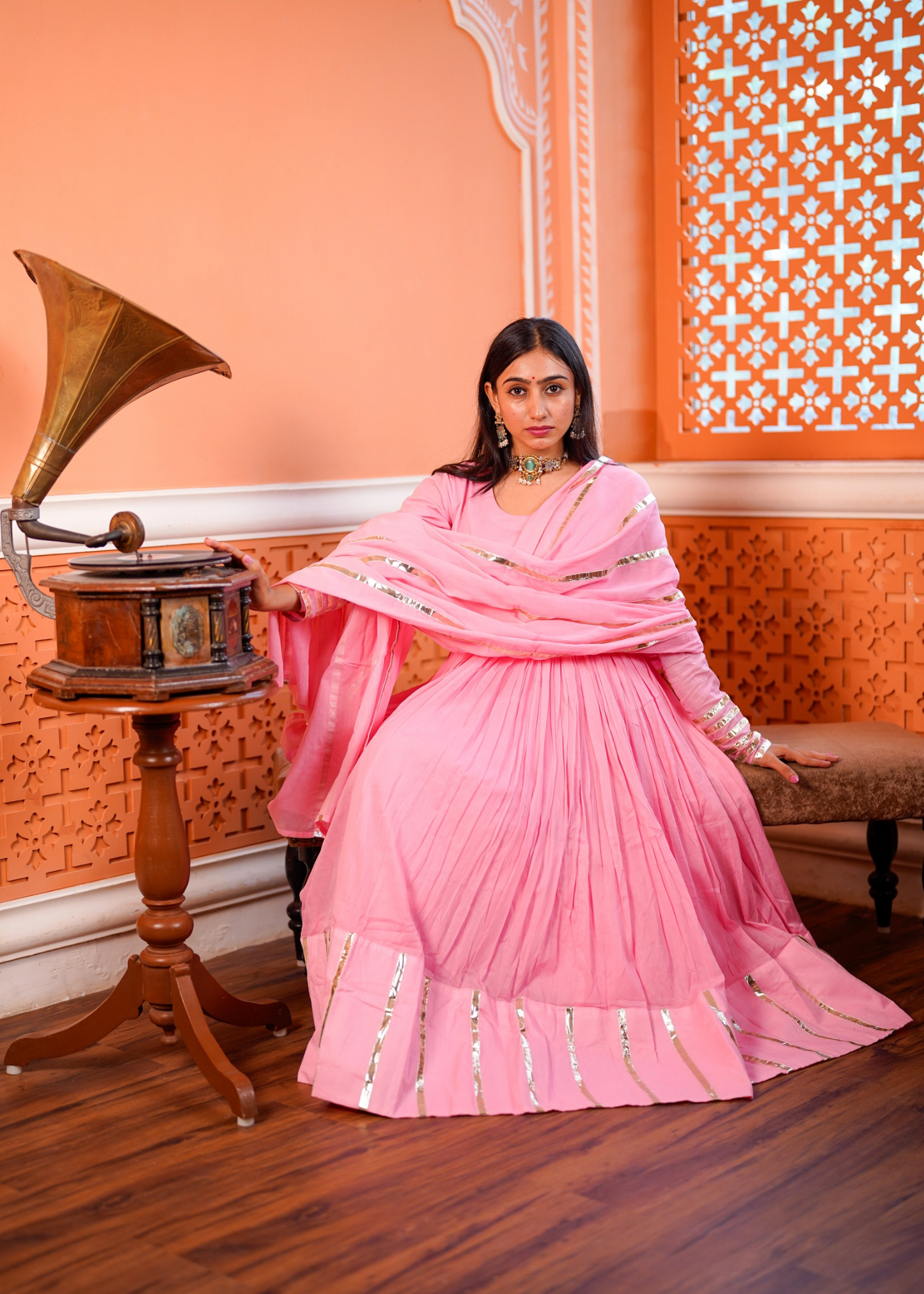 Gulabi Cotton Mulmul Anarkali Set of 3