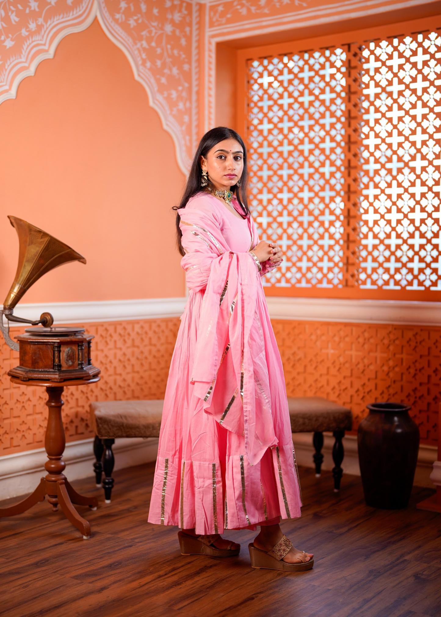 Gulabi Cotton Mulmul Anarkali Set of 3