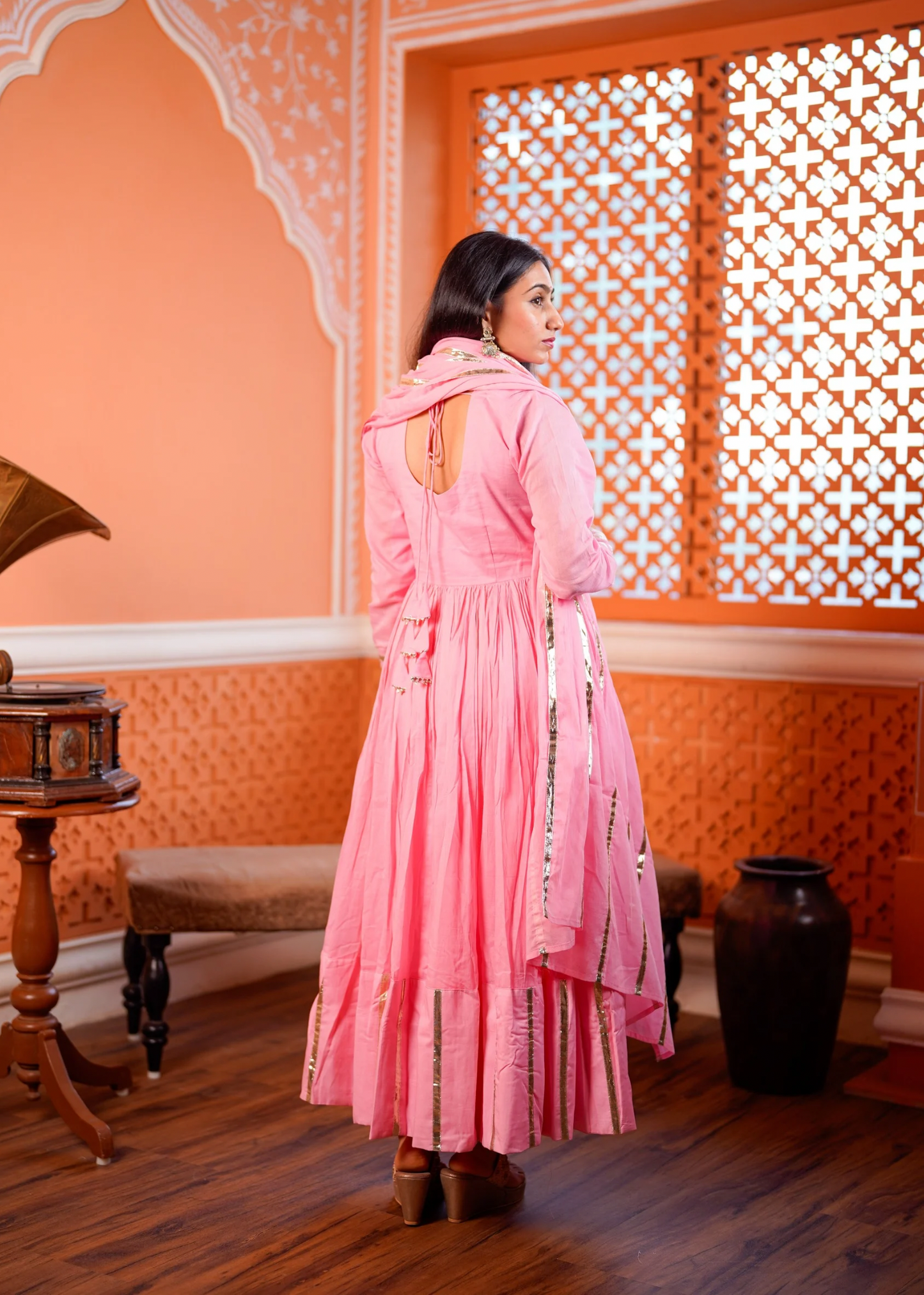 Gulabi Cotton Mulmul Anarkali Set of 3
