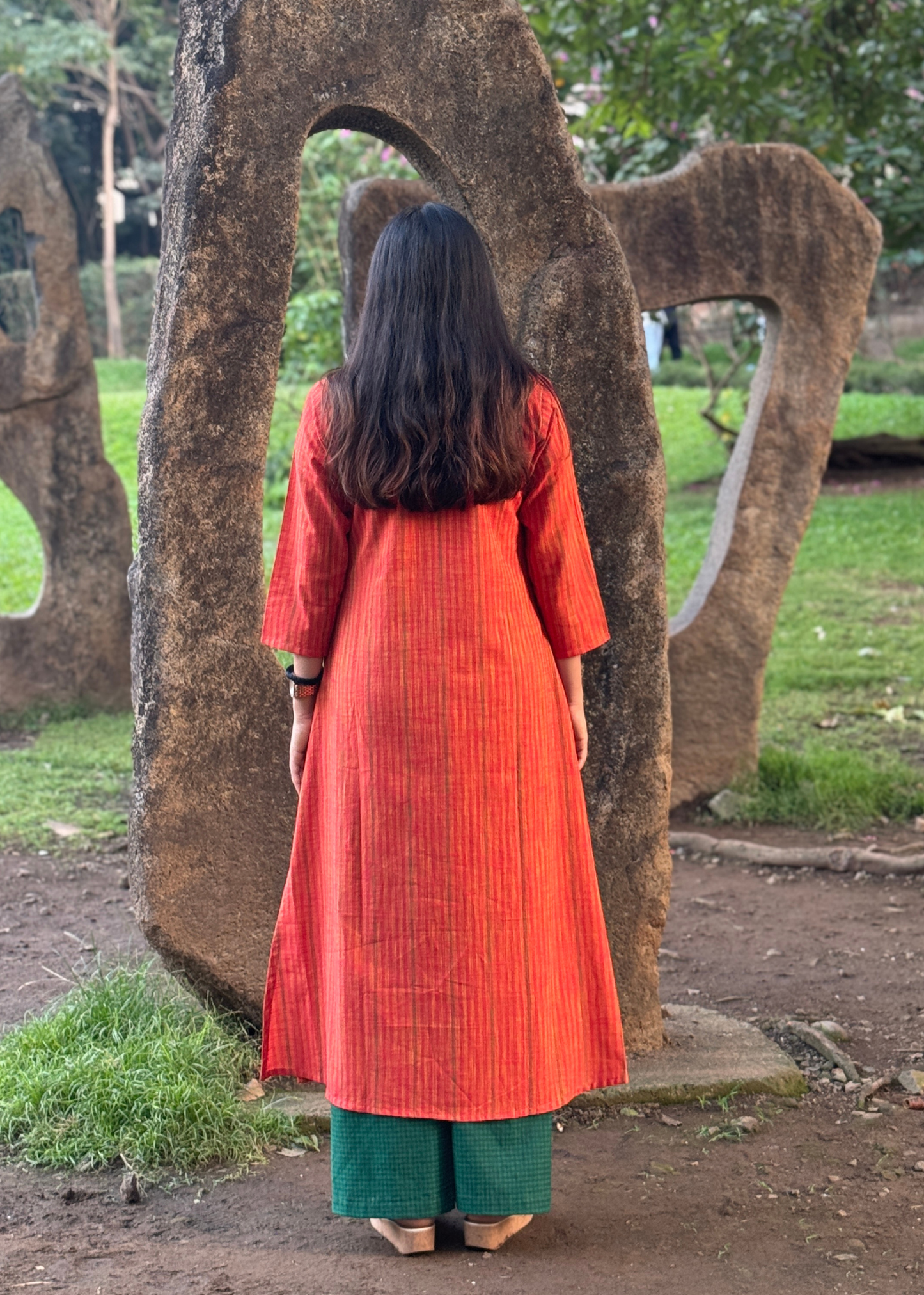 Handloom Striped Box Pleated Kurta Set