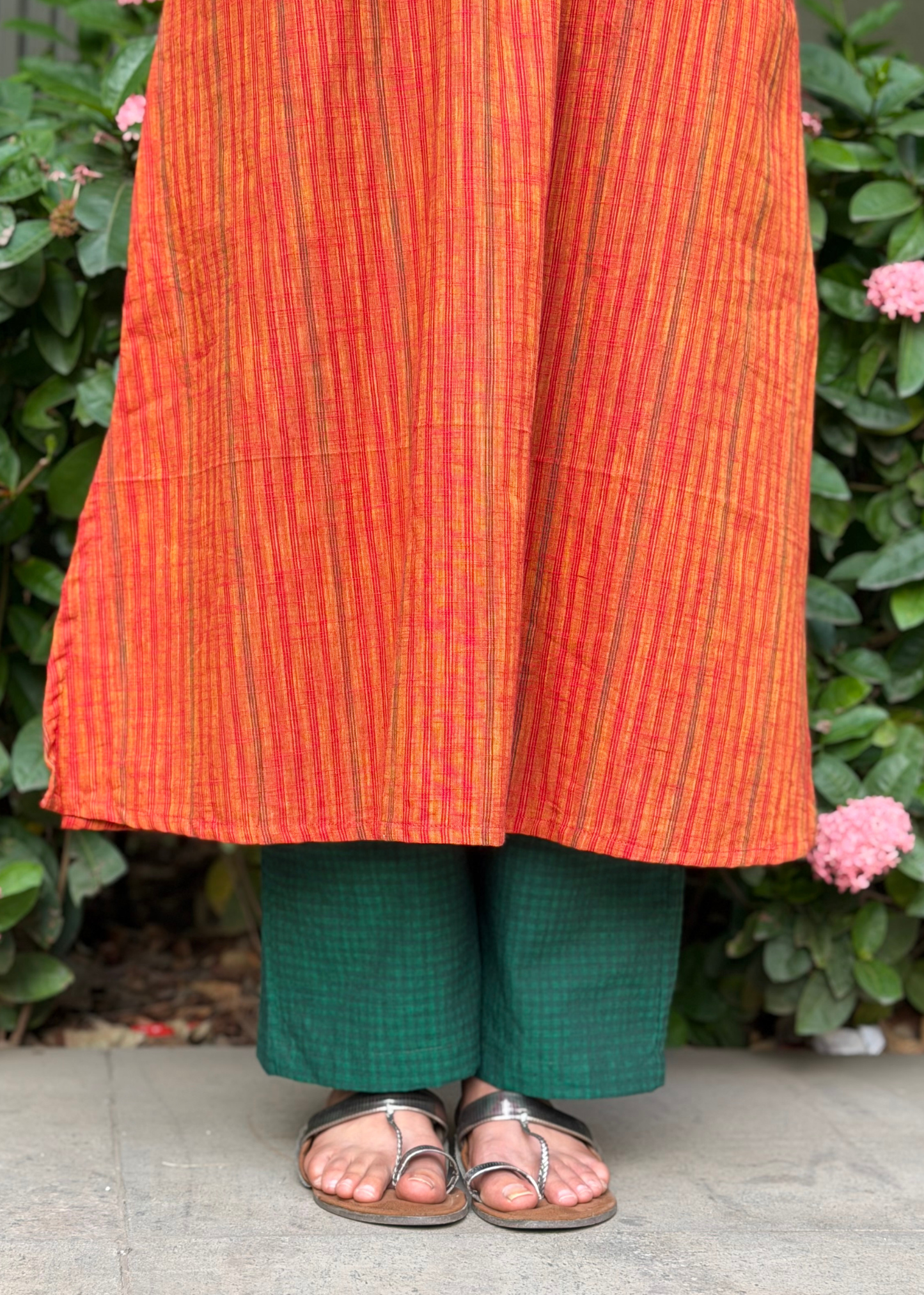 Handloom Striped Box Pleated Kurta Set