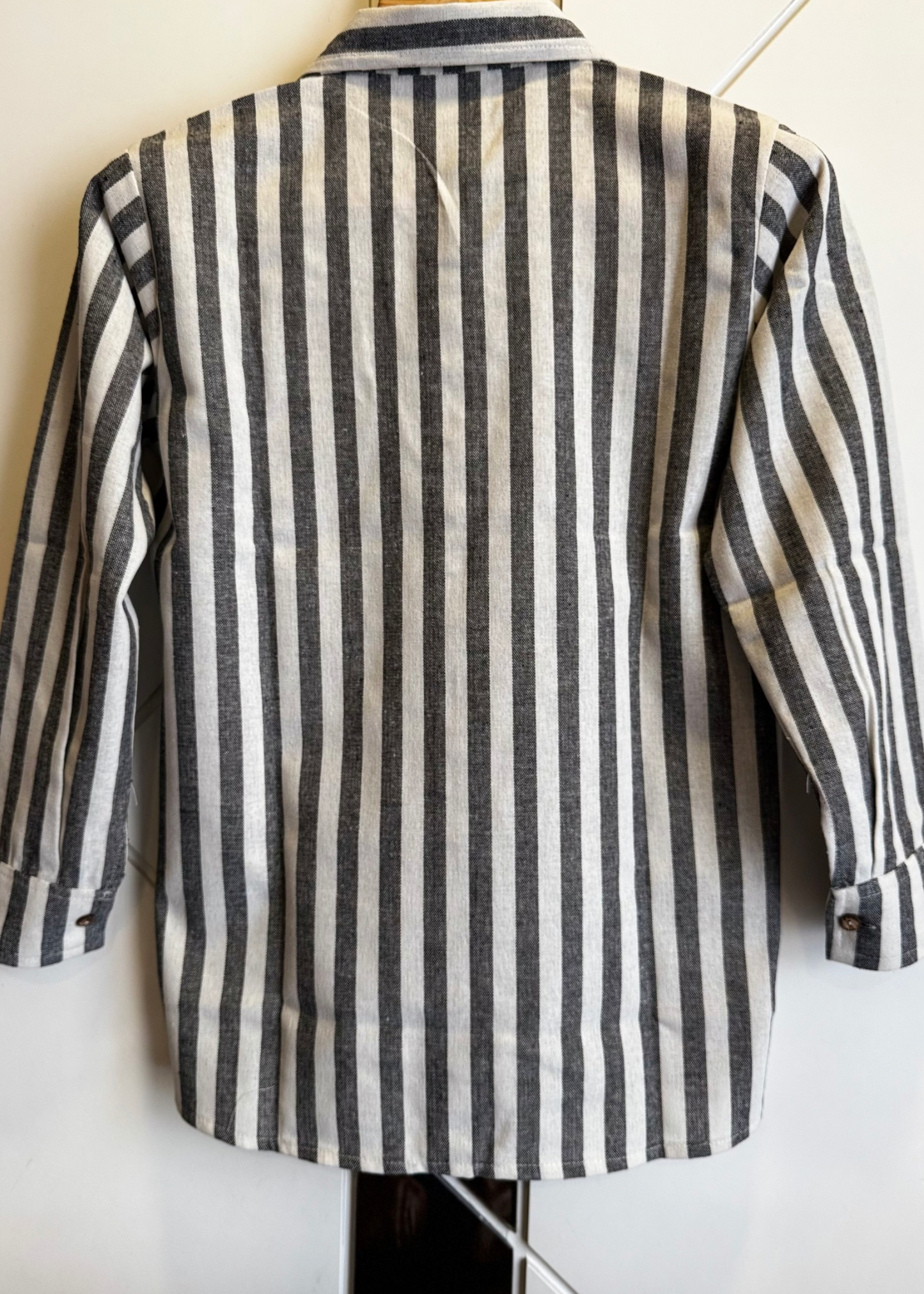 Classic Black Linen Cotton Stripe Shirt