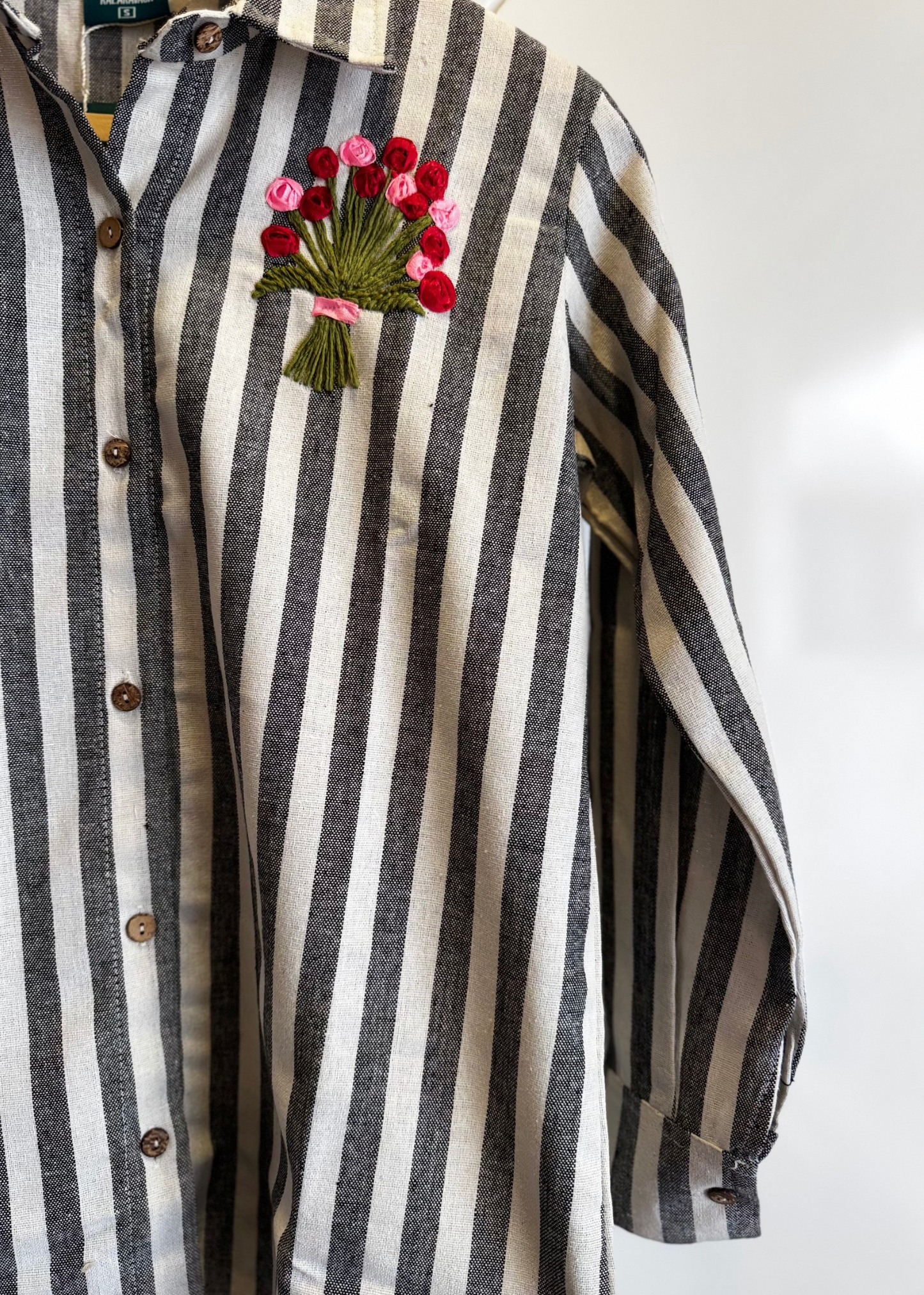 Classic Black Linen Cotton Stripe Shirt