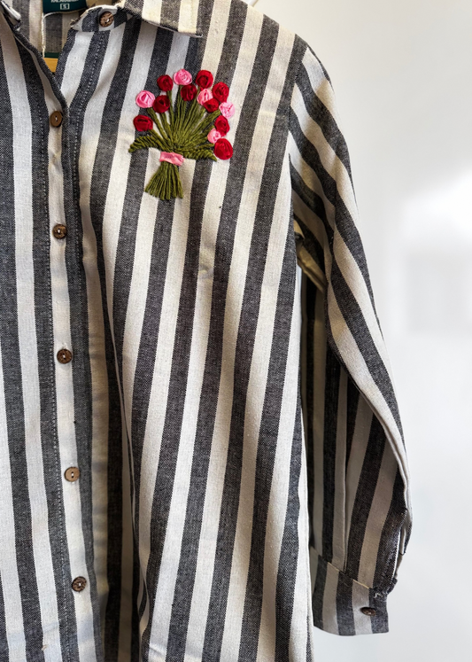 Classic Black Linen Cotton Stripe Shirt