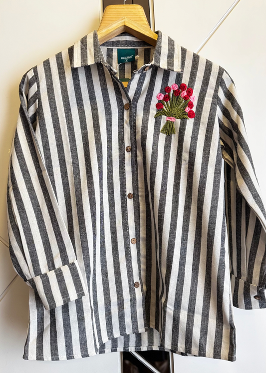 Classic Black Linen Cotton Stripe Shirt