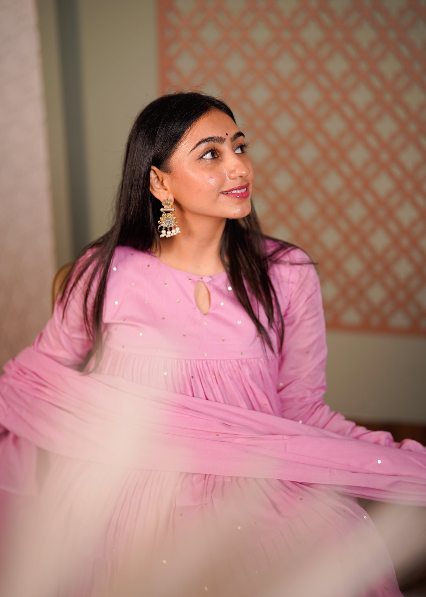 Pink Mauve Tier Anarkali Set of 3
