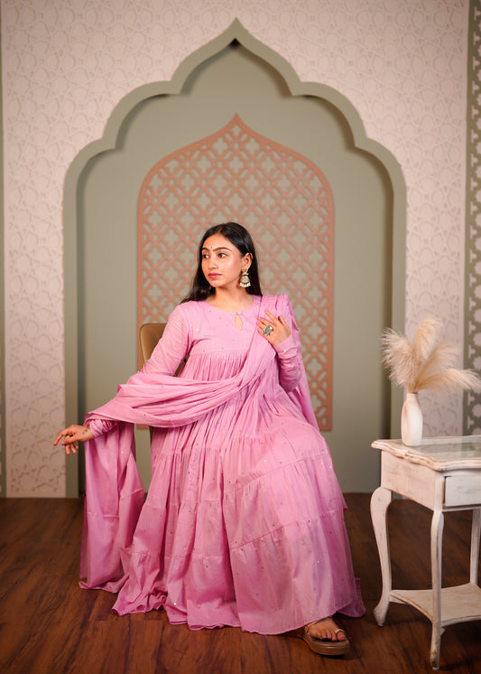 Pink Mauve Tier Anarkali Set of 3