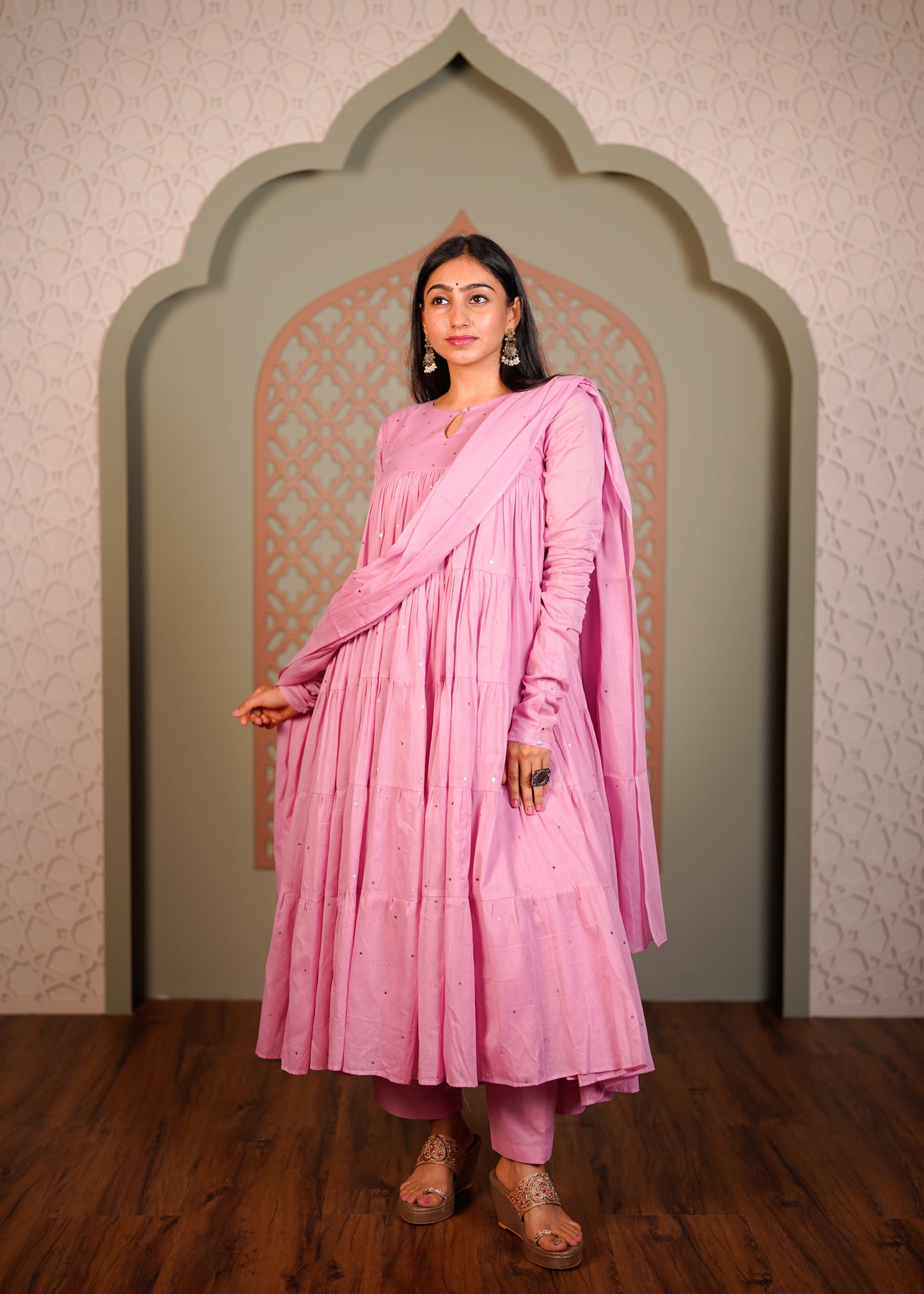 Pink Mauve Tier Anarkali Set of 3