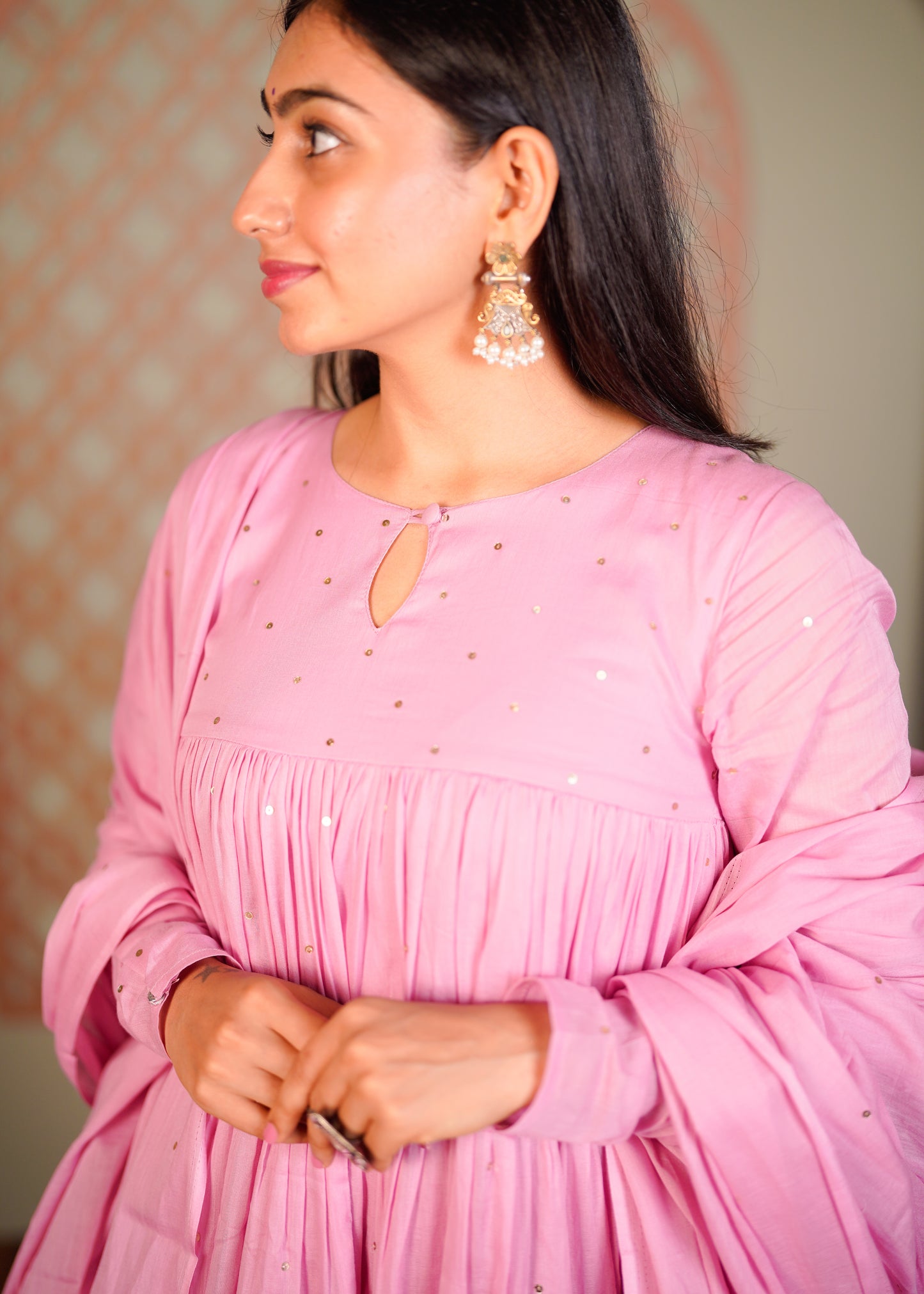 Pink Mauve Tier Anarkali Set of 3