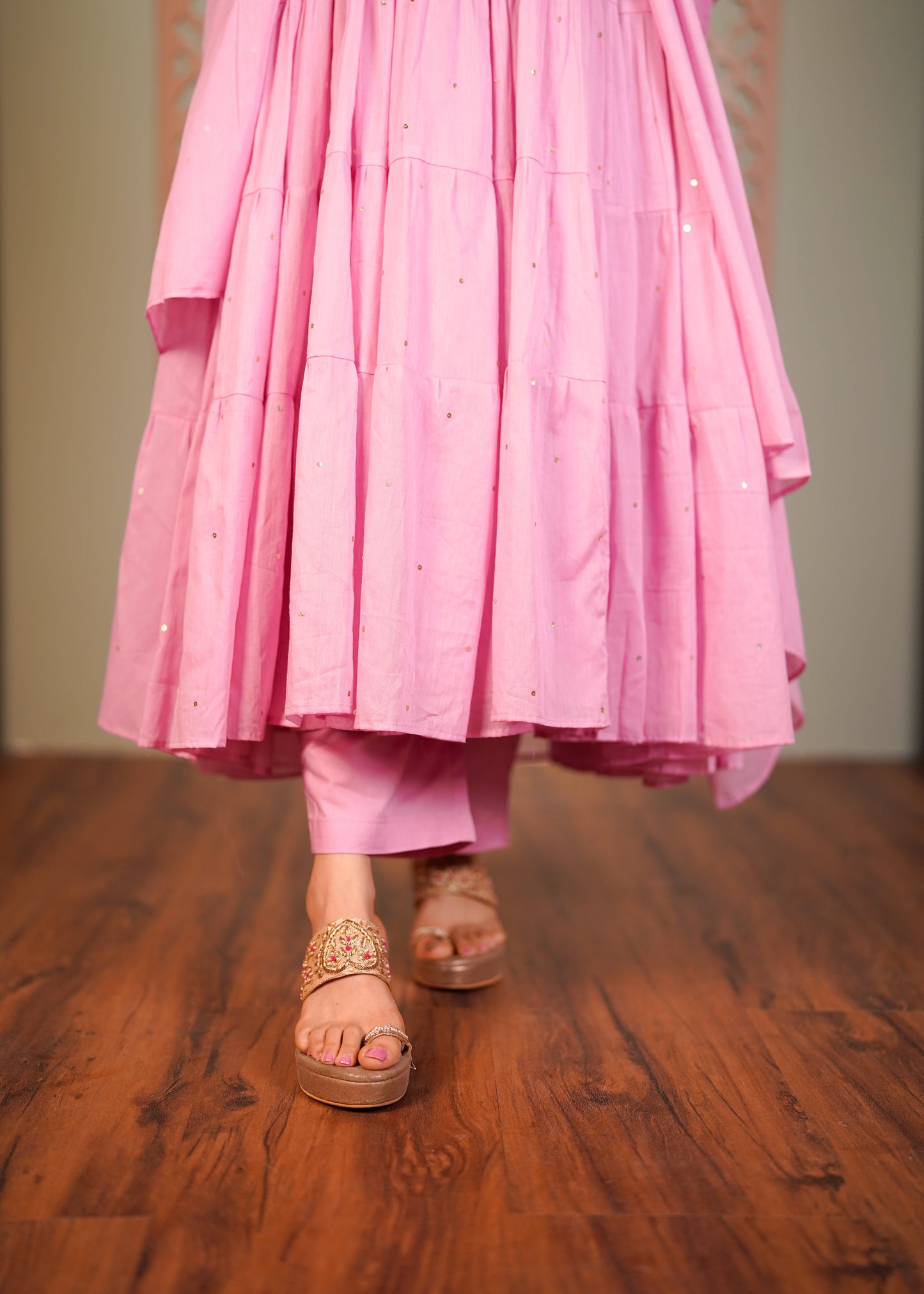 Pink Mauve Tier Anarkali Set of 3