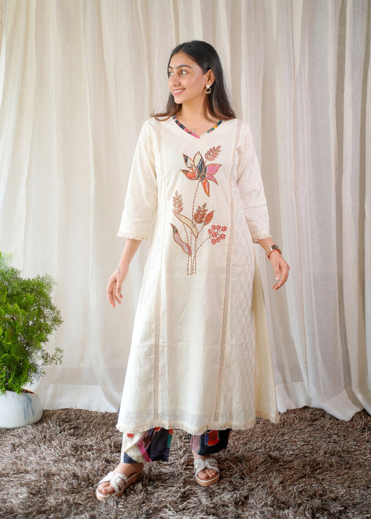 Ivory Floral Hand-Embroidered Kurta Set